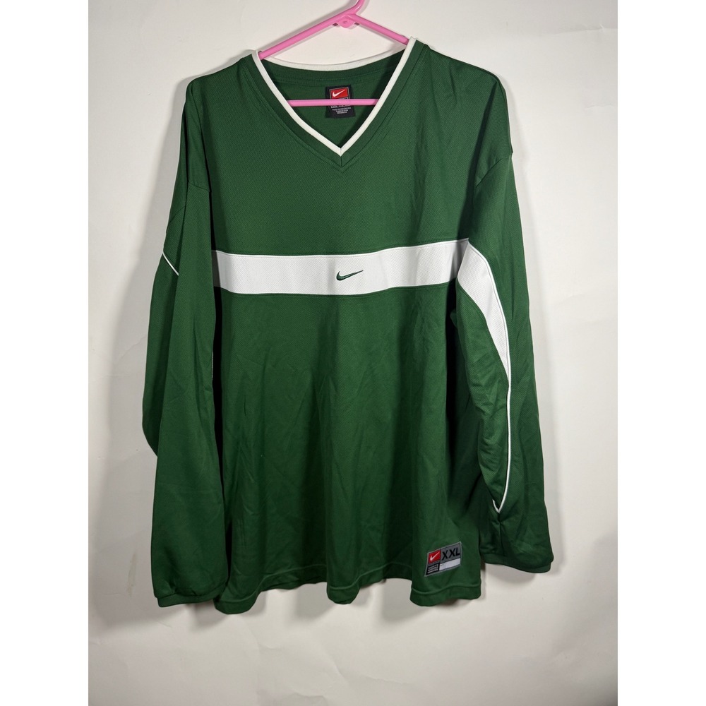 Nike Team Vintage Green White V-Neck Long Sleeve Jersey XXL Swoosh Training Top